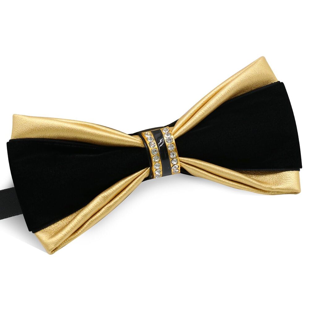 9325 PU Leather Bowtie with Rhinestone Decoration Tuxedo Bow Ties Pre-tied
